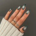 Fake Nails Set With Glue Custom Green Ombre Center Design Wholesale Private Label Almond Soft Gel Fall Winter Press on Nails
