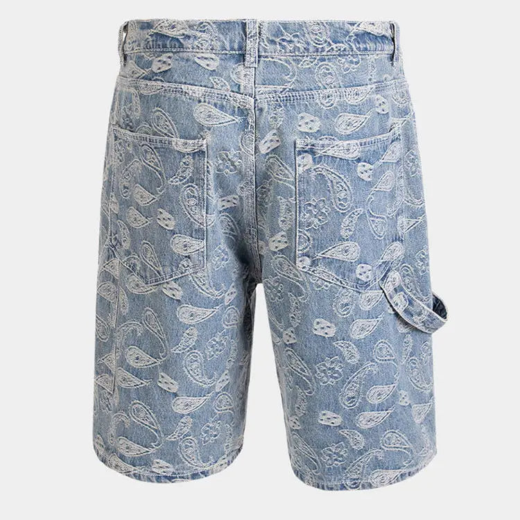 Customized Casual Cotton Bandana Print Shorts Summer Wash Denim Shorts Men