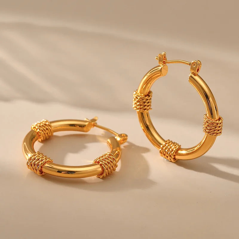 Fashionable New Arrival Minimalist Copper18K Gold Plated Rope Twisted Metal Wrap Earring Design Chunky Gold Hoop Earrings