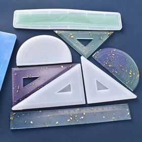 YS DIY Silicone Ruler Mold Jewelry Making Epoxy Resin Triangular Ruler Protractor Mould Manual Laster Tool School Supplies