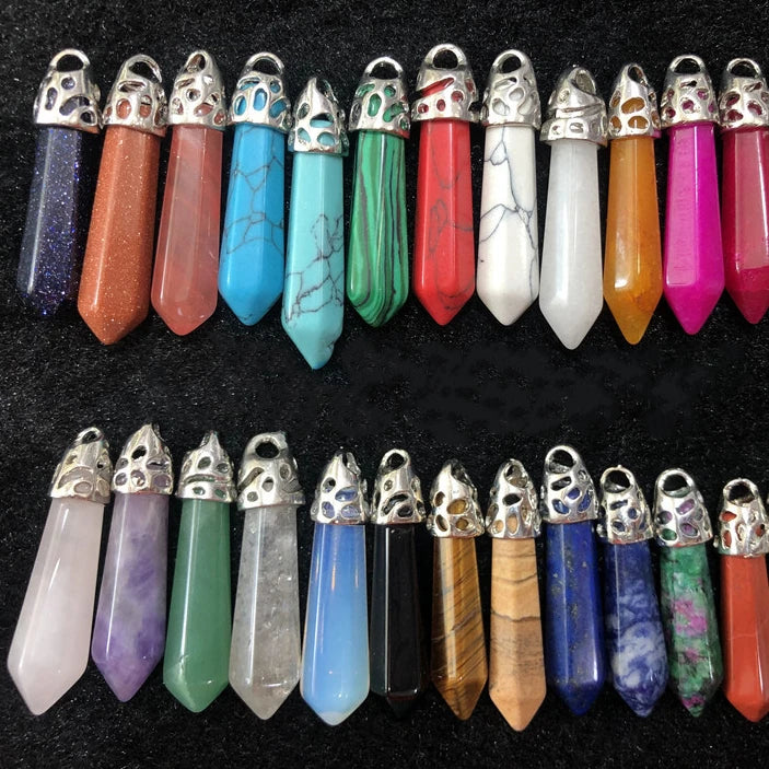 Trendy Statement Quartz Turquoise Amethyst Natural Crystal Stone Charms Hexagonal Column Crystal Pendant for Women Men Jewelry