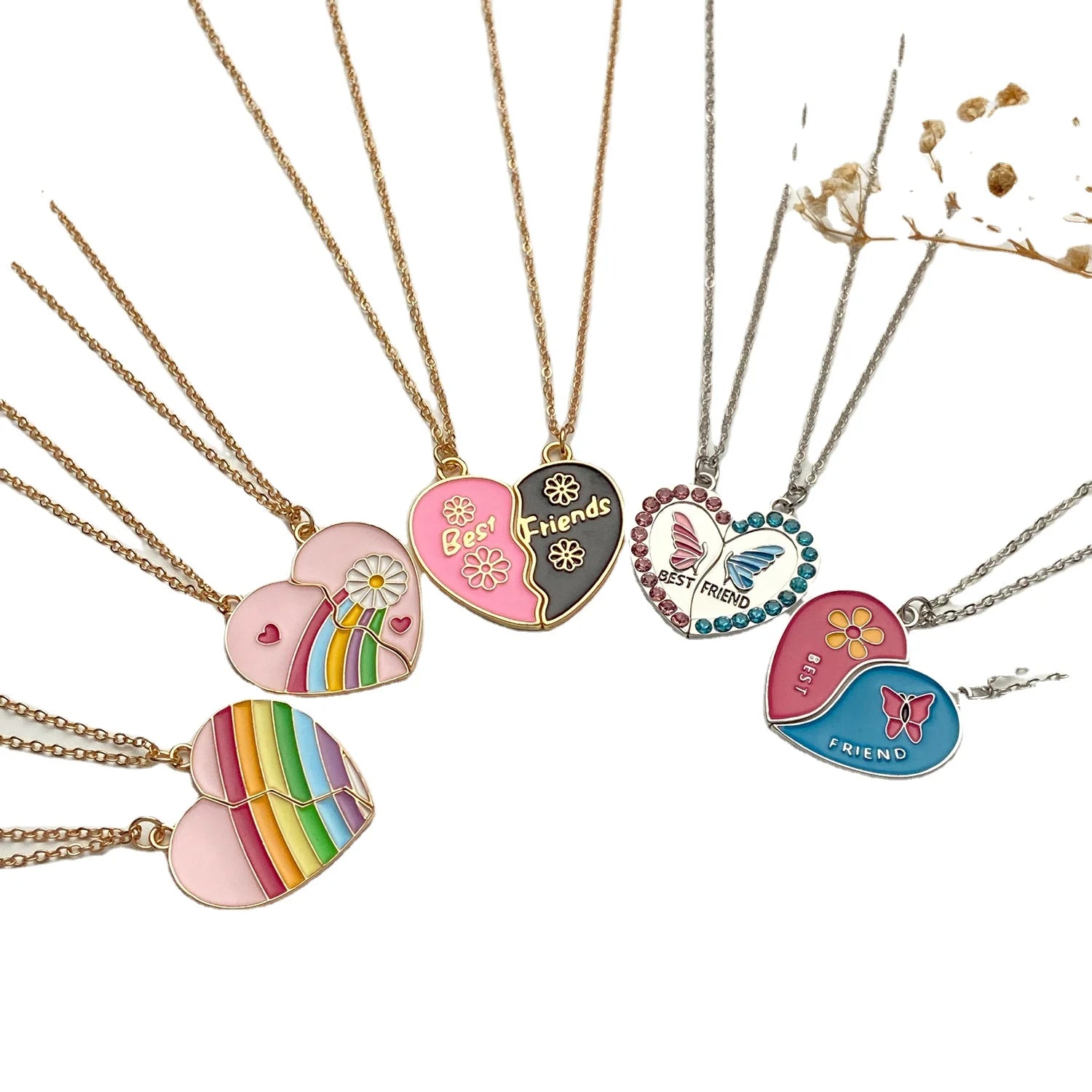 New 2023 Friendship Necklace Women's Dropping Oil Love Rainbow Necklace Set European and American Ins Style Good Friends