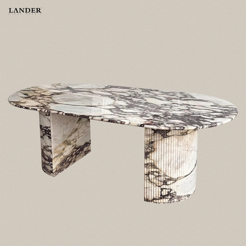 Lander Modern Design Stone Voila Marble Dining Table for Villa and Bar Indoor Natural Stone Center Table