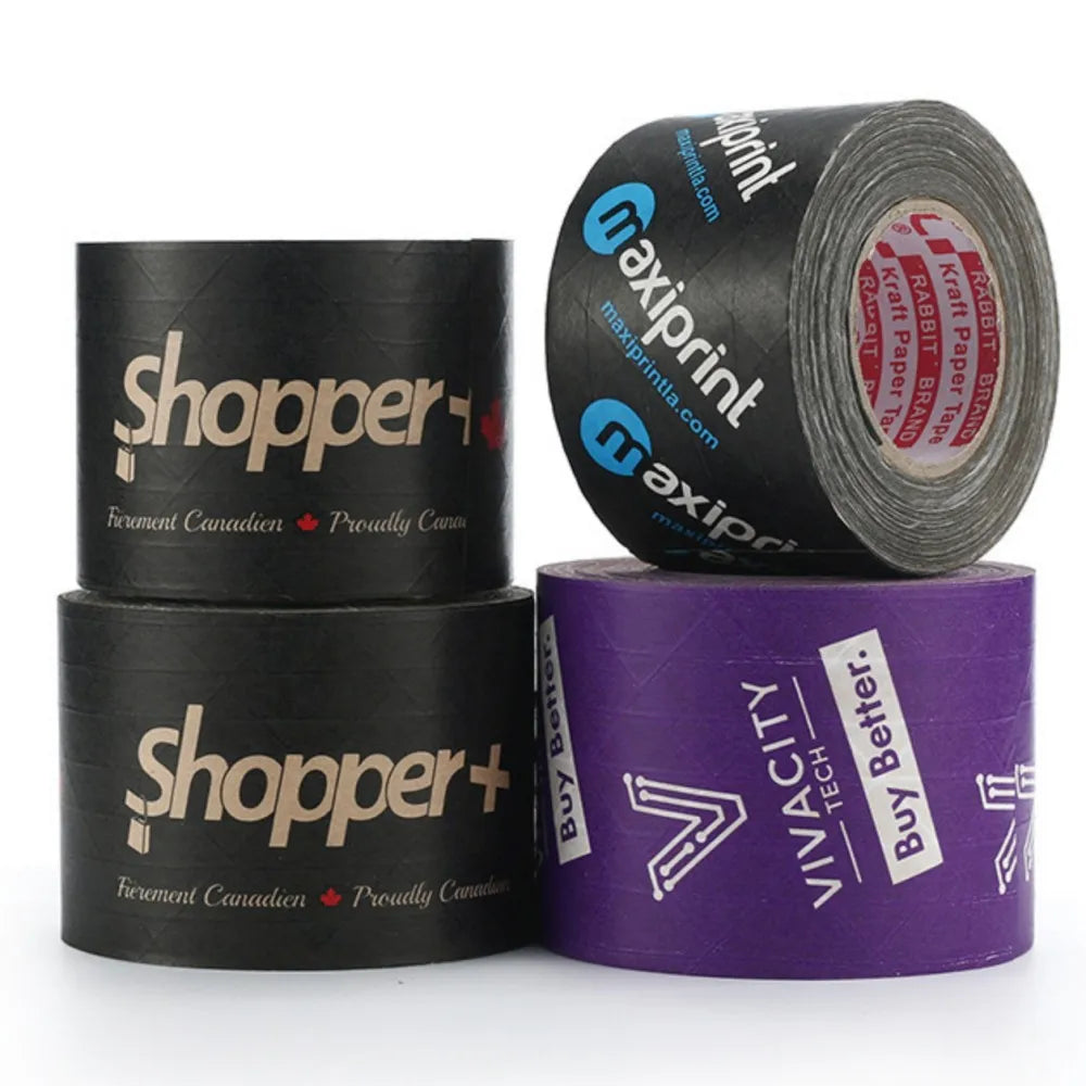 Custom Free Sample Eco Friendly Recyclable Printed Water Activated Reinforced Gummed Kraft Paper Packing Tape Waterproof Carton