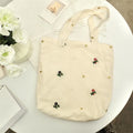 Eco Friendly Blank Sublimation Women's Custom Cute Flower Pattern Embroidery Cotton Canvas Tote Bags