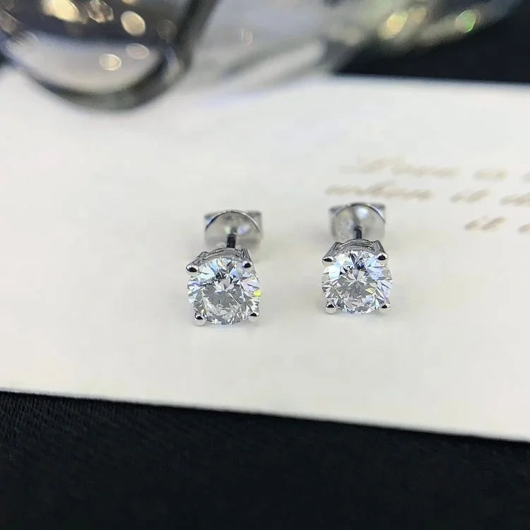 Ruyi Luxury 14K Gold Stud Earrings New Year Gift for Women 4 Prong Design 2ctw(1ct Each) Quality Jewelry with Lab IGI Diamond