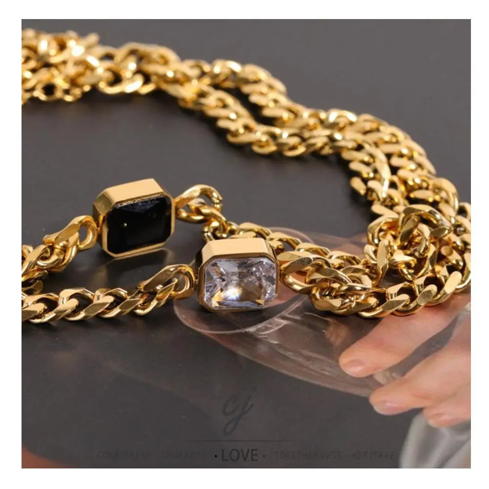 Carline Fashion Zircon Jewelry Cuban Chian Stainless Steel Trendy 18K Gold Plated With Zircons Necklace Custom for Women Girls
