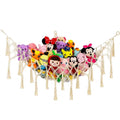 Macrame Stuffed Animal Hammock Cotton Toy Pet Hanging Plushie Storage with Screw-In Adhesive Hooks