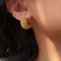 New 18K Plated Gold Fashion Jewelry Earrings Textured C Shape Rhombus Hollow Out Hoops Women Mesh Stainless Steel Hoop Earrings