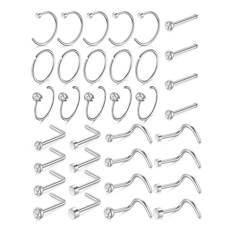 G23 Titanium Nose Rings Studs L Shape Nostril Piercing Rings Titanium Jewelry  for Women Men