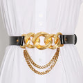 TWOTWINSTYLE Women's Adjustable PU Leather Belt with Chain & Patchwork Design Hollow Out Steel Buckle