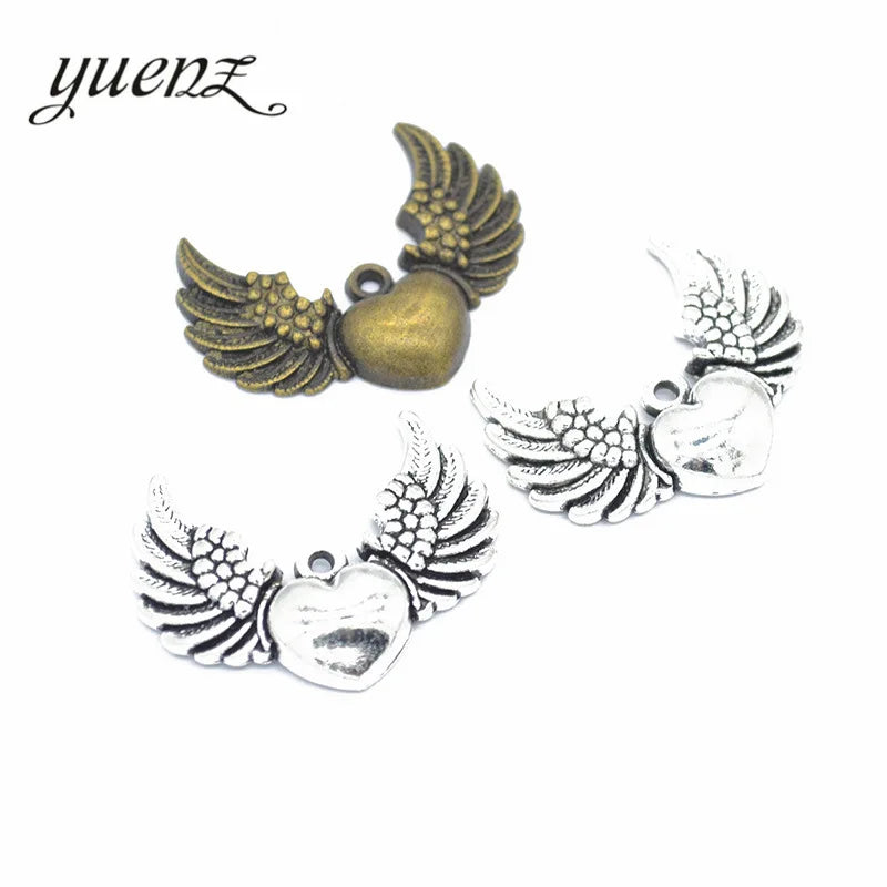 YuenZ 2 Color Antique Bronze Heart Wing Charm Fit for Bracelets Necklace Pendant DIY Metal Jewelry 36*27mm D409