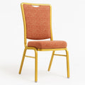 Red Upholstered Banquet Chair Patterned Fabric Stackable Gold Steel Frame for Hotel Wedding Conference Seating