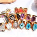 G1784 Natural Raw Stone Druzy Ring Crystal Geode Jewelry Brass Vintage Agate Adjustable Gold-Plated Ring