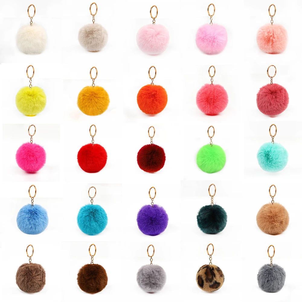 Fashion Pom Pom Ball Keychain Ball Key Chain for Gift Fluffy Fur Pompon Fur Cute Puffy Bunny Plush HY Round 1pc/opp Bag 2-3 Days