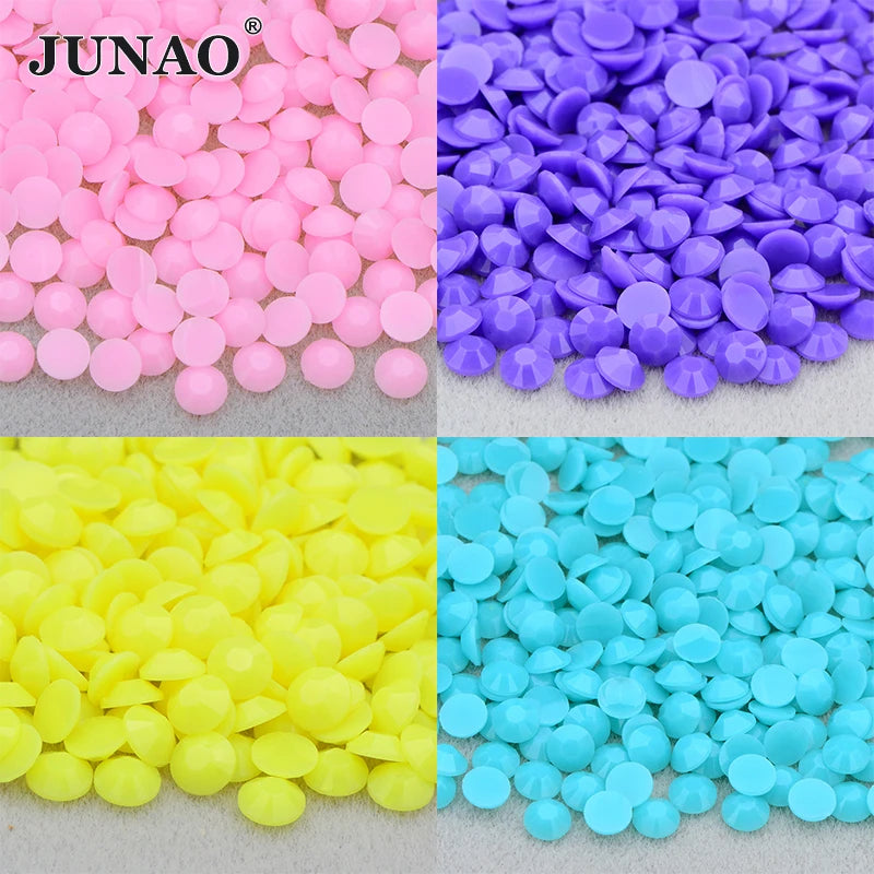 JUNAO Solid Rhinestones Bulk Packages 3mm 4mm 5mm Nail Art Rhinestones Candy Colors Resin Rhinestone Non Hotfix Wholesale