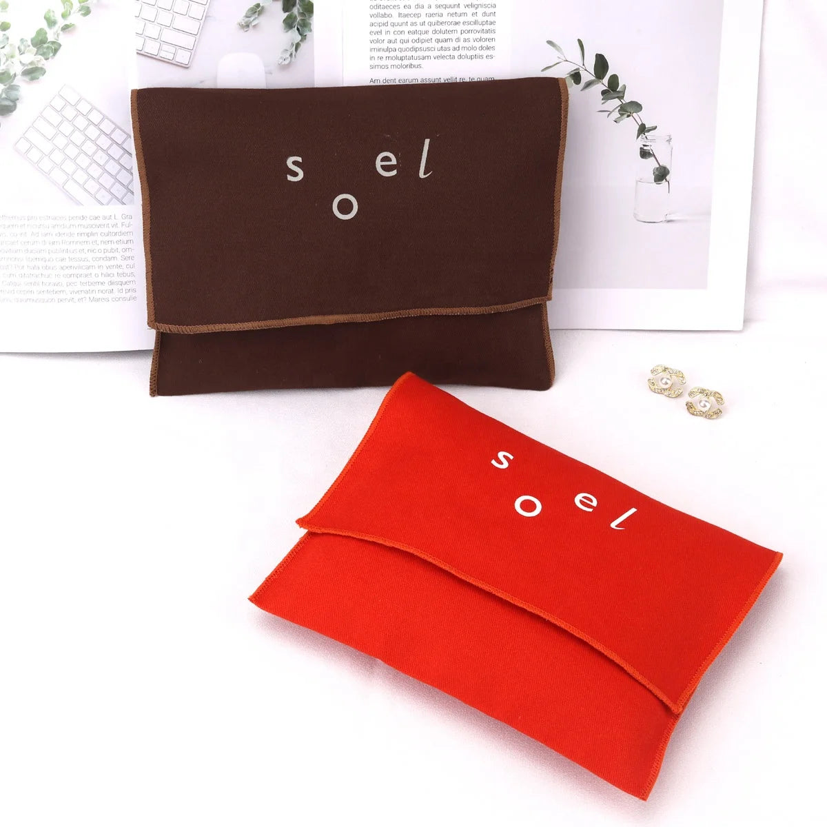 2023 New Design Cotton Twill Envelope Wallet Tie Packaging Bag Custom Logo Printed Twill Dust Envelope Pouch