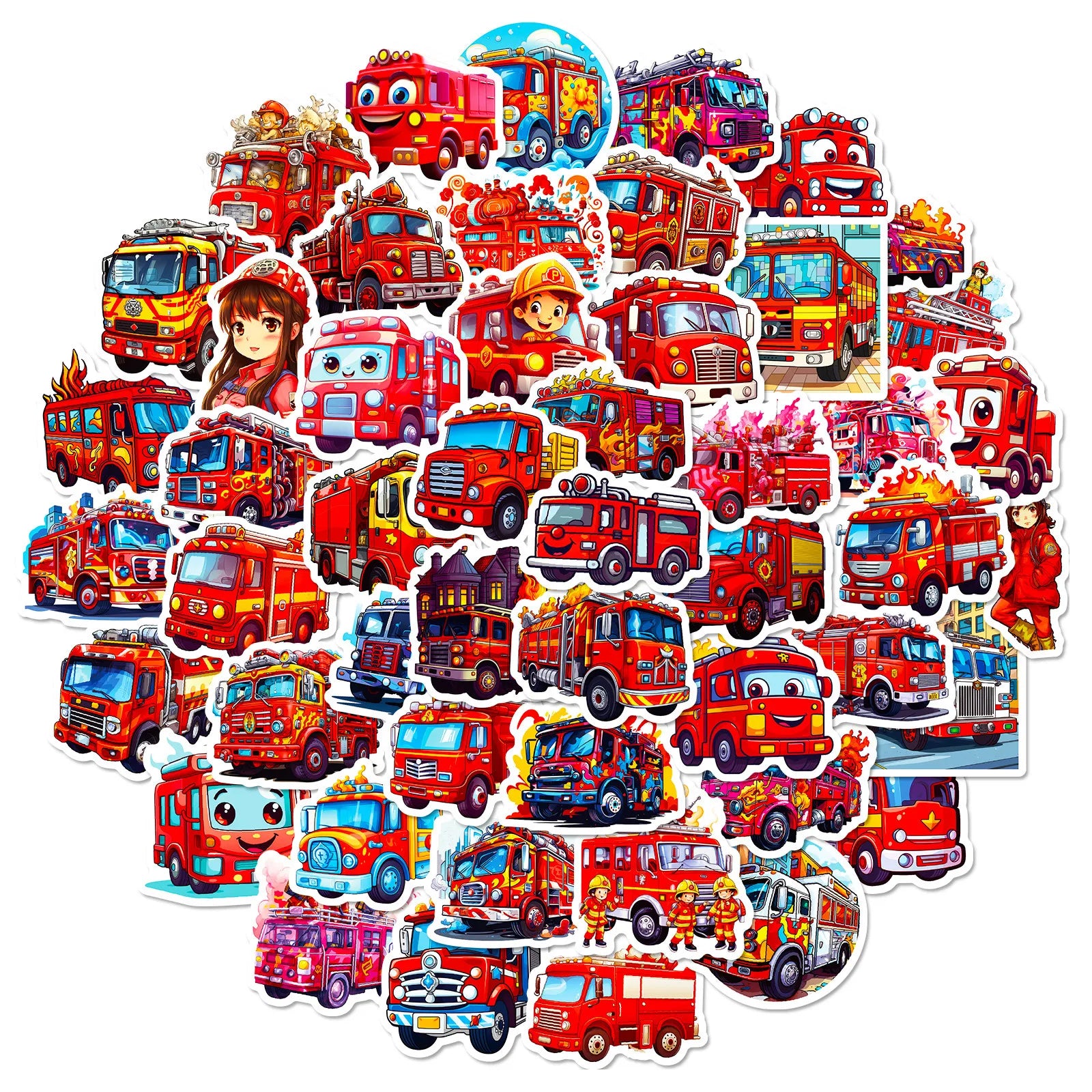 50pcs Cool Firefighter Decals Fighting Engine Vehicles Cute Cartoon Fire Truck Sticker