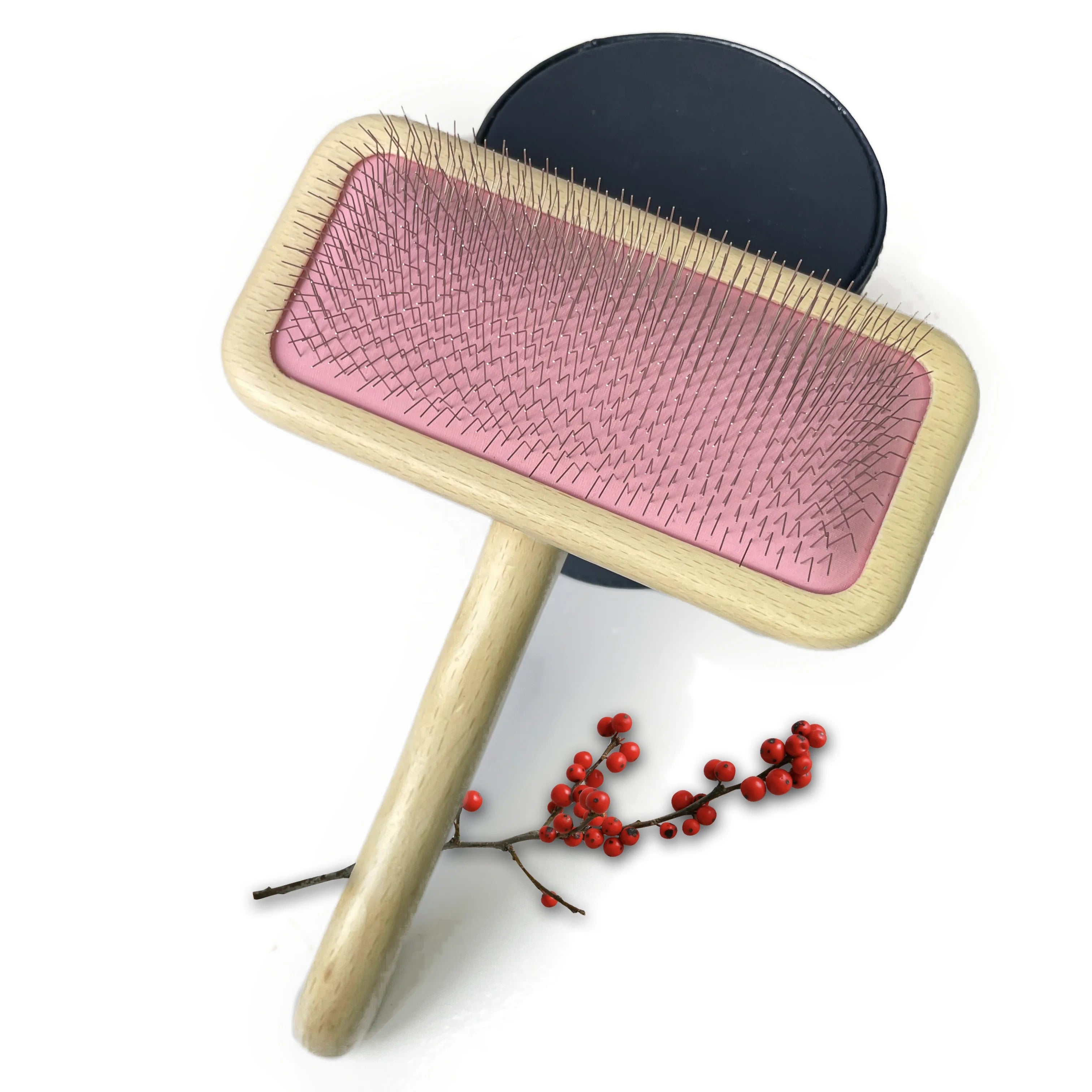 Baoli OEM 120x178mm Large Slicker Brush Beech Soft Pet Dog Grooming Pin Cushion Vent Brush Cleaning  Wooden Slicker Pet Brush