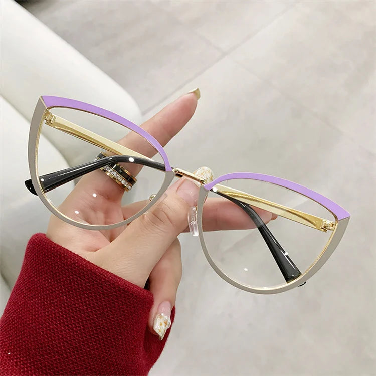 2024 Anti Blue Light Metal Cat Eye Transparent Spectacle Anti Blue Light Female Photochromic Glasses Frame Spectacles Eyeglasses