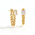 Fenny 18K Gold-plated Wholesale Elegant Rectangle Zircon Link Chain Tassel Hoop Stainless Steel Earring for Women
