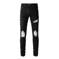 Men's Vintage Winter Slim Fit Plus Size Denim Jeans Wholesale High Street Patch Black Damaged Distressed White Washed Techniques