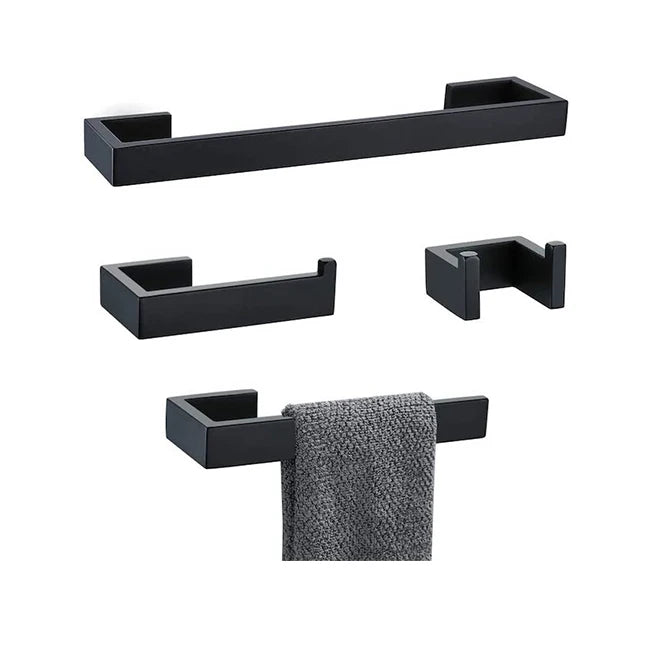 CUSTOM Bathroom Hardware Accessories Set 4 Piece Stainless Steel 20 Inch Towel Bar Toilet Paper Holder Matte Black