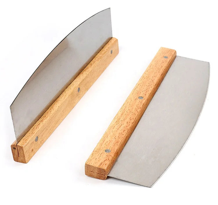 Read to Ship Pizza Tools Oven Pizza Cutter Stainless Steel Pizza Rocker Cutter with Wooden Handle
