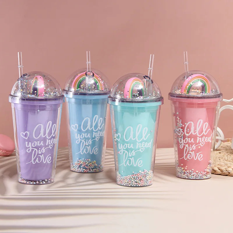 Wholesale 16oz Plastic Double Wall Tumblers Custom logo Drinking Water Tumblers with Straw
