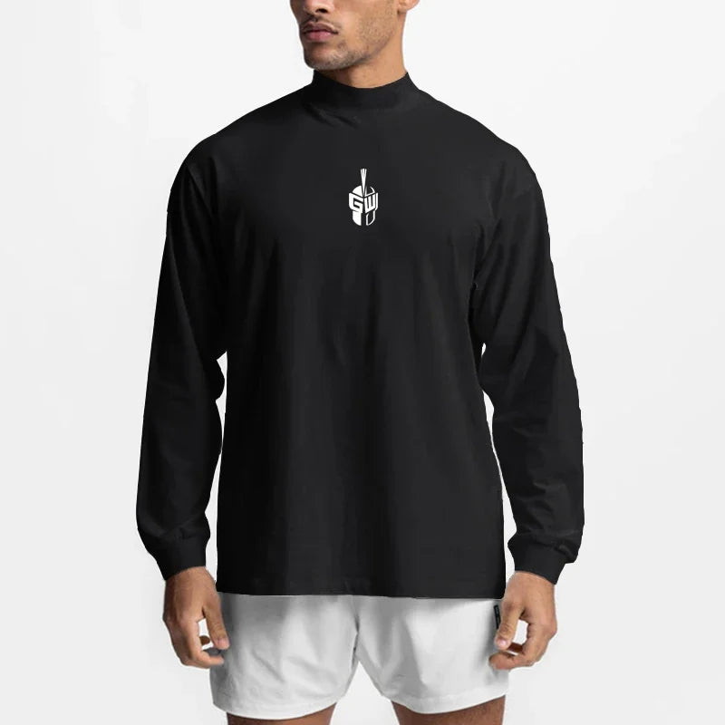 Oversized Long Sleeve T-shirt Mens Cotton Dropped Shoulder Loose Sports Fitness T Shirt Autumn Gym Bodybuilding Tops Tees