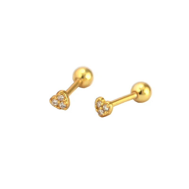 S925 Sterling Silver Love Heart Shape Pave Zircon 18k Gold Plated Zircon Piercing Screw Stud Earrings Jewelry