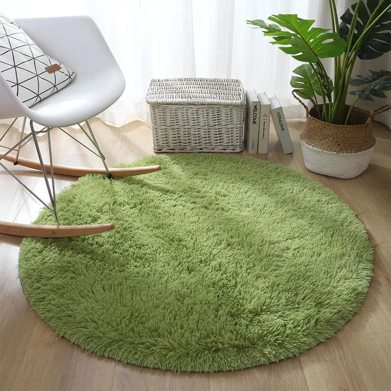 Low Price Soft Round Green Fluffy Bedroom Carpets and Rugs for Kid's Room