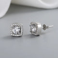 Silver Square Stud Earrings With Women'S Aaa Zircon Wholesale Elegant Silver Hypoallergenic Small Moissanite Earrings