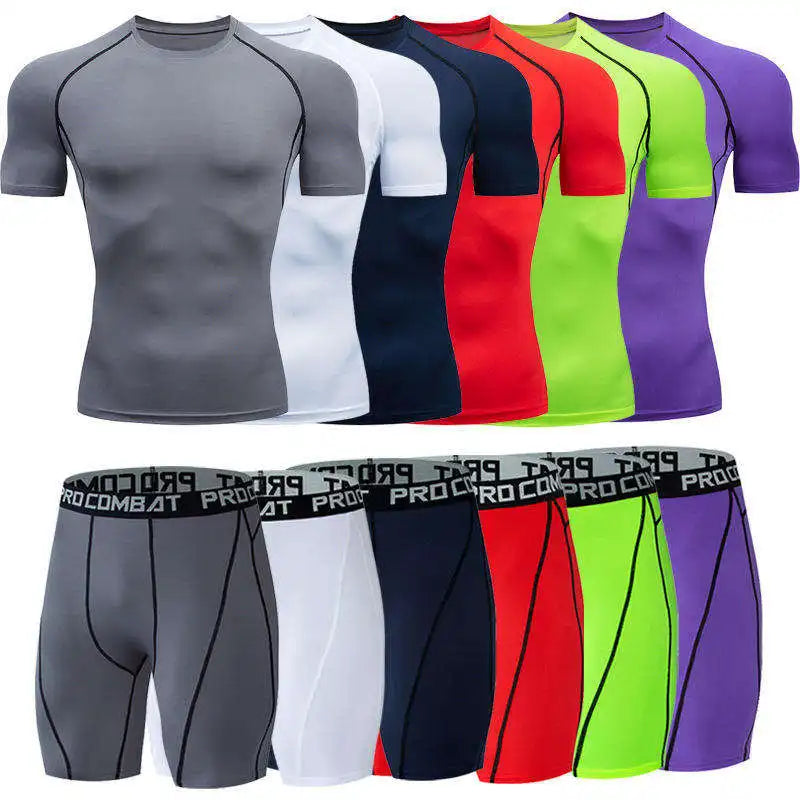 Factory New Arrival Gym Clothing Workout Men's Sports Shirt and Shorts Outfit Set Tight Quick-drying Sportswear Fitness Suit