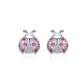 Factory 925 Sterling Silver Ladybug Pink Zircon Stud Earrings Silver 925 Jewelry for Women Wedding Earrings Jewelry SCE715