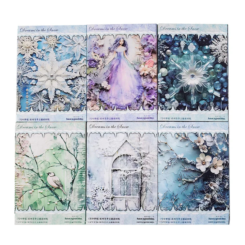 30pcs Per Pack Background Material Paper Snowy Dream Series Winter Theme Can Write and Collage