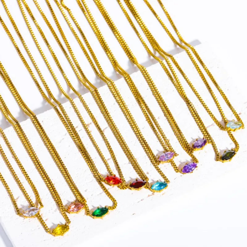 Wholesale Stainless Steel Birthday Stone CZ Turkish Evil Eye Necklace Women Gift