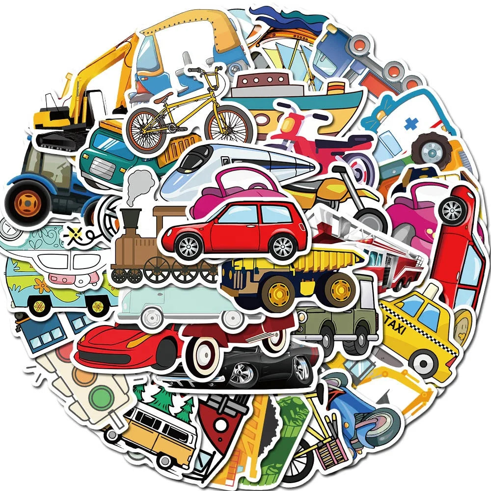 40Pcs Car Vehicle Transportation Plane Bike Ship Cartoon Bus Sticker Paste Paper Decor Children Gift Souvenir Laptop Stickers