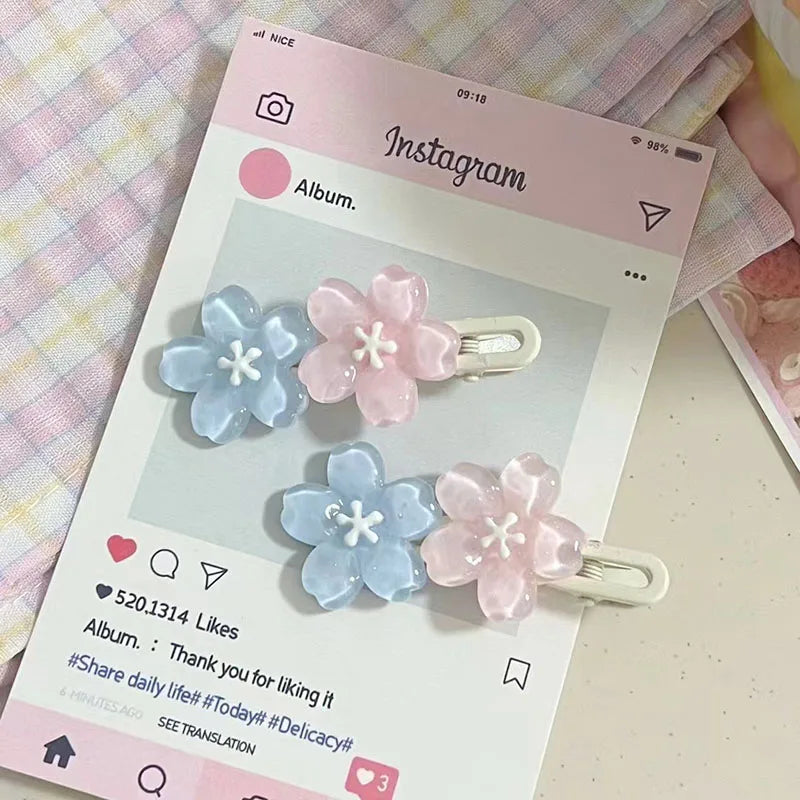 High-Appearance Level Cherry Blossom Hairpin Resin Fringe Side Clip for Sweet Girls Wholesale Hair Accessories