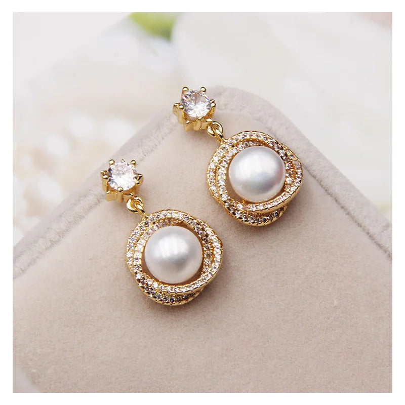 2024 Vintage S925 Silver Needle Earrings Natural Freshwater Pearl Zircon Bird's Nest Circle Design Tassel Shape Pattern Gift for