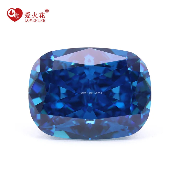 Synthetic Loose Gemstone Elongated-Cushion Shape Customized Price Crushed Ice Cut Cubic Zirconia Dark-Blue Zircon Stones