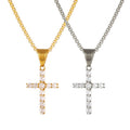Fashion Simple Stainless Steel Diamond Cross Pendant 18K Gold Plated Iced Out Cubic Zircon Cross Necklace for Men