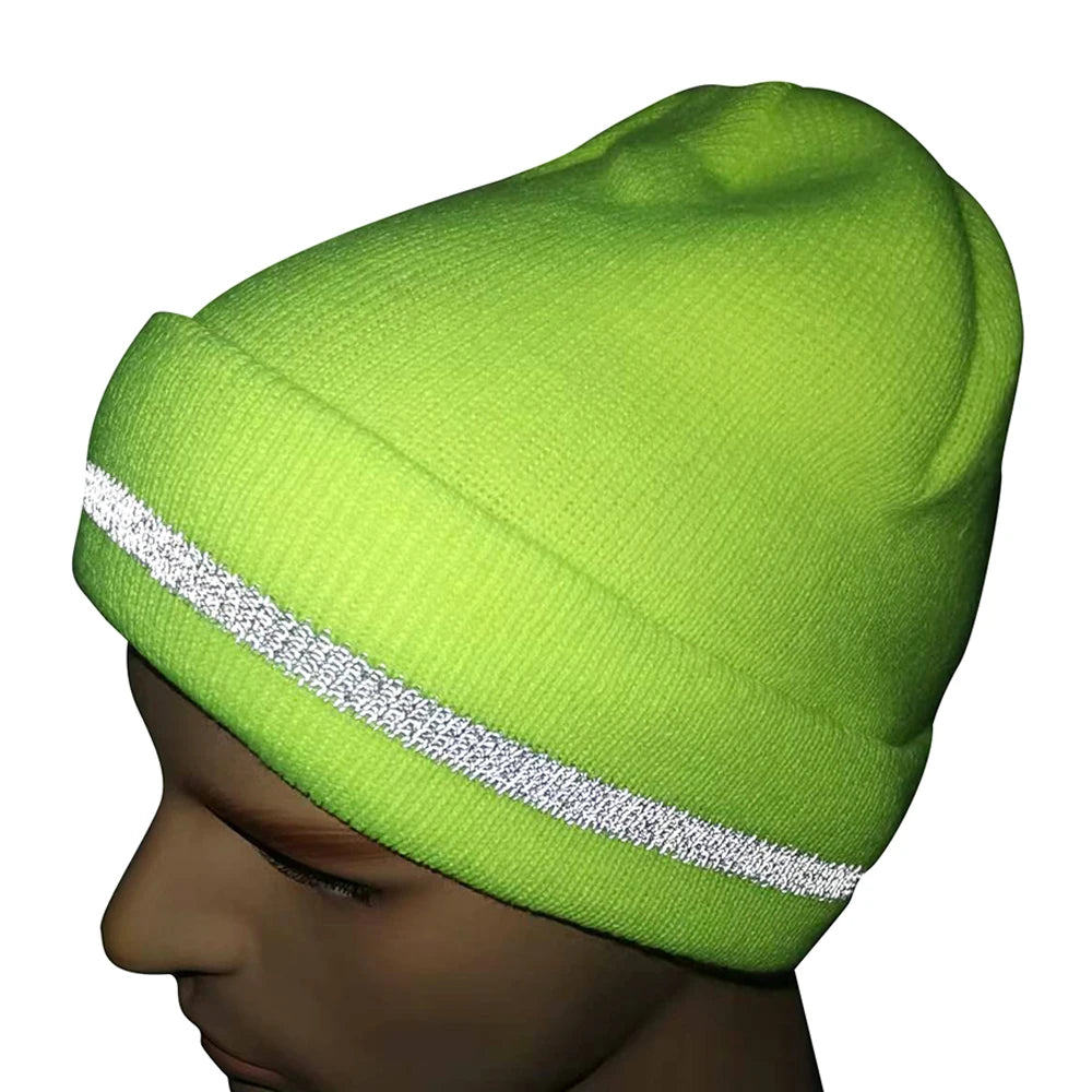 Factory Direct Supply Sports Slouch Beanie Hat Reflective Green Beanie Men Women Knitted Winter Hat
