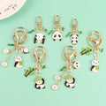 Cartoon Cute Panda Keychain Alloy Jewelry Animal Bamboo Pendant Key Chain Gold Car Keyring Girls Bag Ornaments Accessories Gift