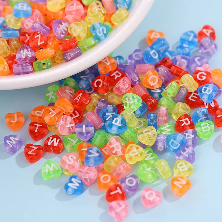 GP0962 Hot Sale Heart Shape Plastic Acrylic Letter Initial 4*7mm 500g a to Z 26 Alphabet Beads for Jewelry DIY