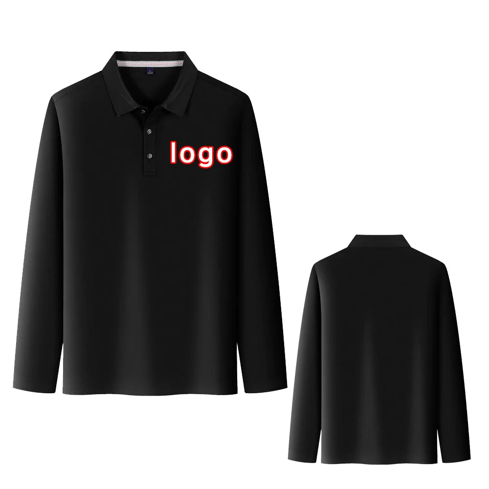 Custom Logo Printed Solid Long Sleeve Men's for Polo T-Shirt Knitted Fabric for Classmate Parties and Corporate Advertising