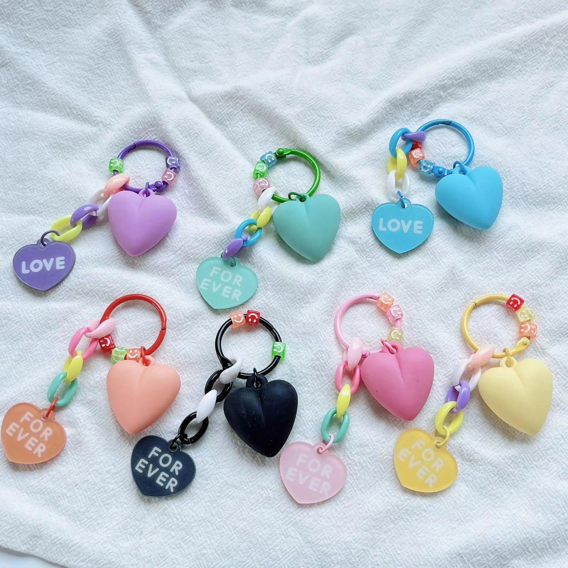 New Peach Heart Letter DIY Key Chain Pendant Candy Color Book Ring Beaded Key Chain Accessories Couple Pendant