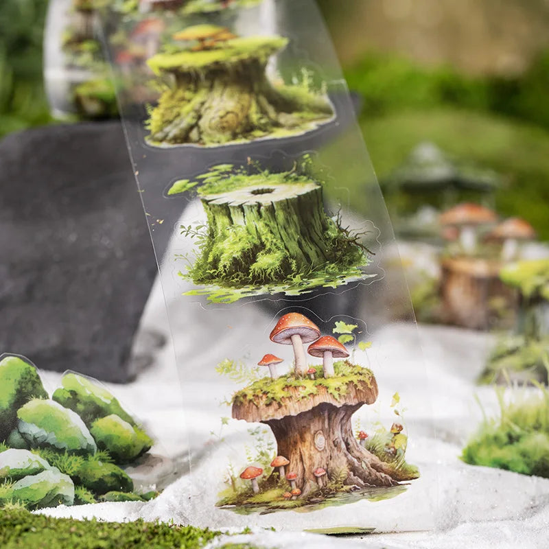 1Roll Tape PET Tape Forest Moss Series Green Plant Moss Handbook Decoration Stickers