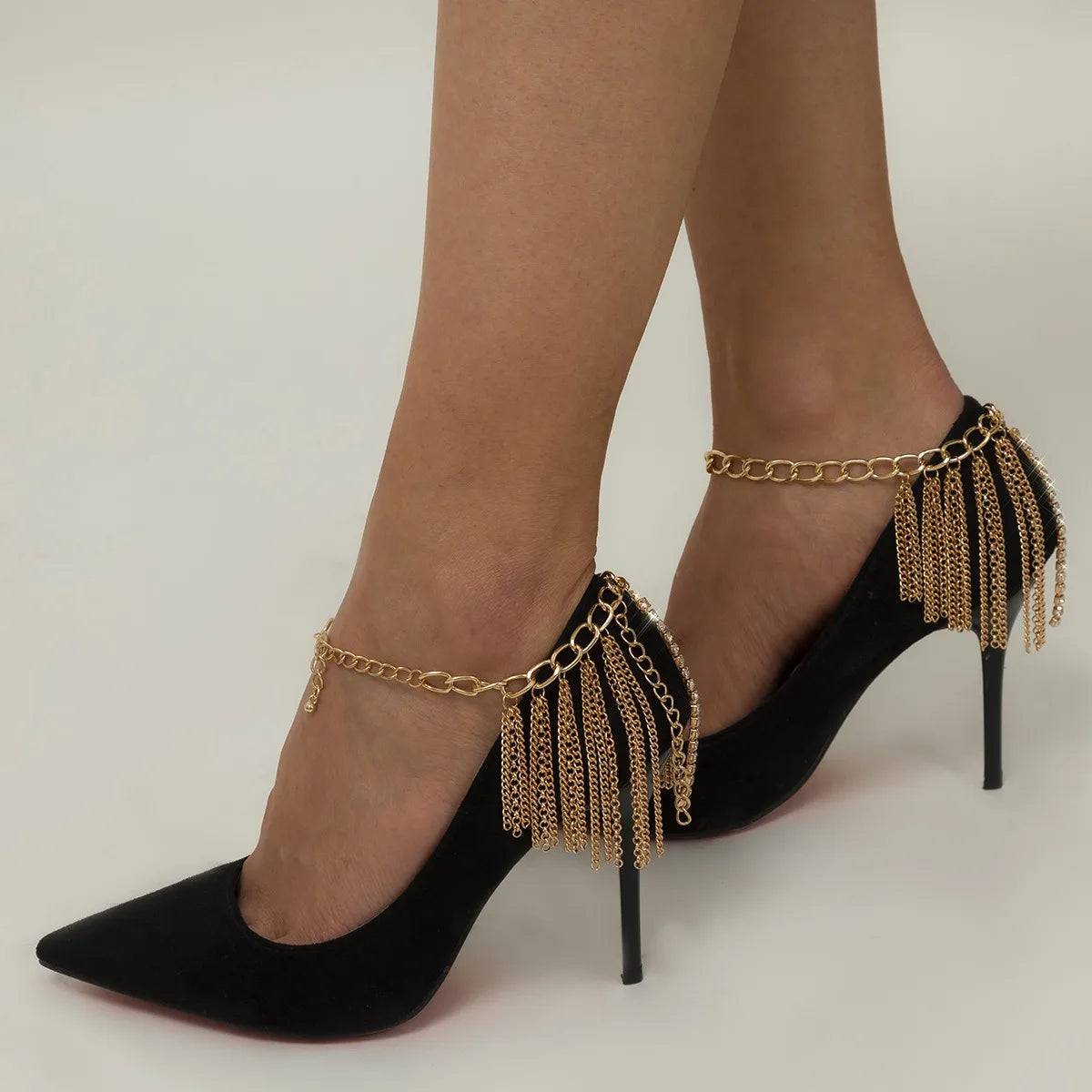 SC Fashion Chain Anklet Luxury High Heel Anklet Gold Plated Back Heel Tassel Zircon Beaded Chain Link Anklet for Women