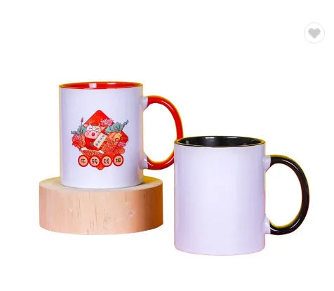 11 oz Sublimation Ceramic Mug with Colorful Handle Microwave Dishwasher Safe Features Heat Transfer Printed Logo 350ml Capacity